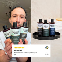 Blue Amber & Cedar Body Wash von der Brooklyn Soap Company im Test: Positive Kundenbewertung lobt den angenehmen Duft, die sparsame Anwendung und die pflegende Wirkung.