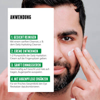 Die Daily Hydration Tagesscreme für Männer ist für alle Hauttypen geeignet und  wird morgens nach der Gesichtsrienigung angewendet. 