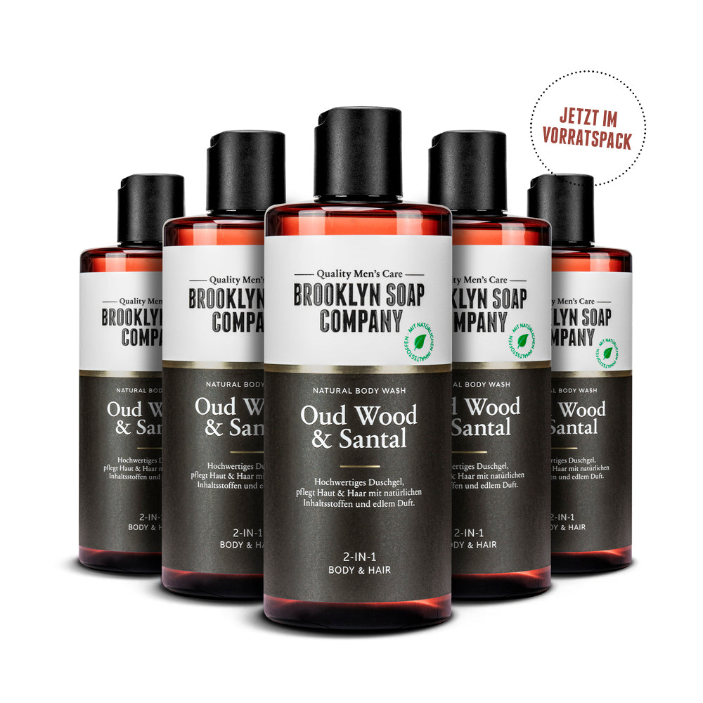 Oud Wood & Santal Duschgel von Brooklyn Soap Company im praktischen Vorratspack. Hochwertige Pflege für Haut und Haar mit langanhaltendem Duft. [DE] [AT]