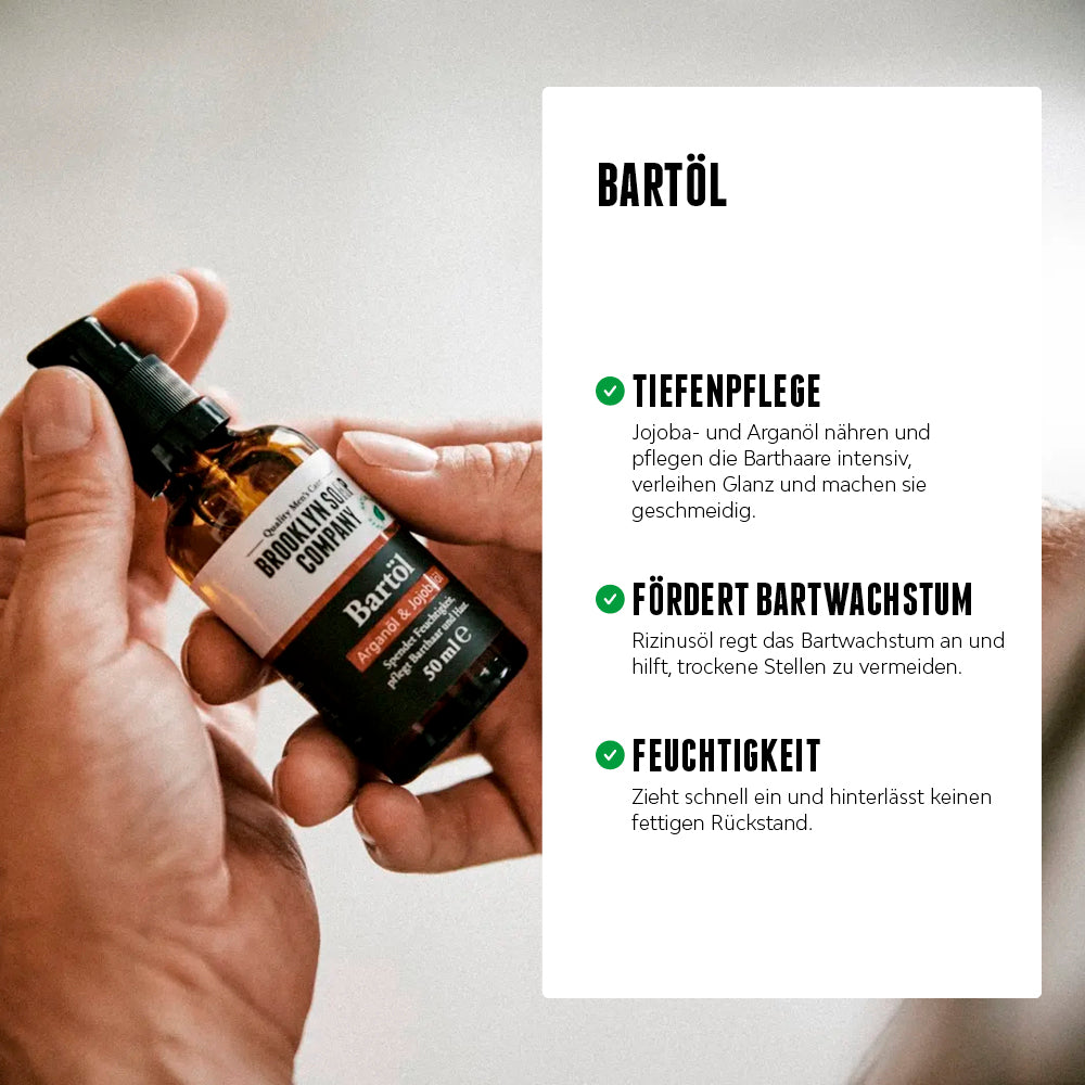 Das Bartöl aus der Ultimate Beard Box pflegt, spendet Feuchtigkeit und regt das Bartwachstum an.  [DE] [AT]